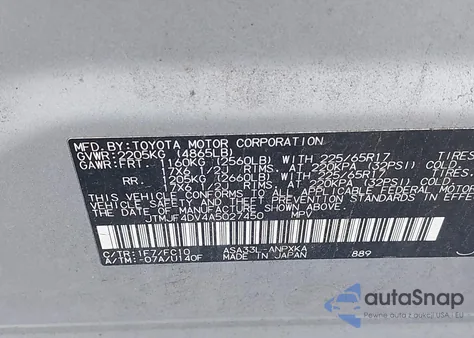 2010 Toyota Rav4 z USA, uszkodzony, nr VIN JTMJF4DV4A5027450